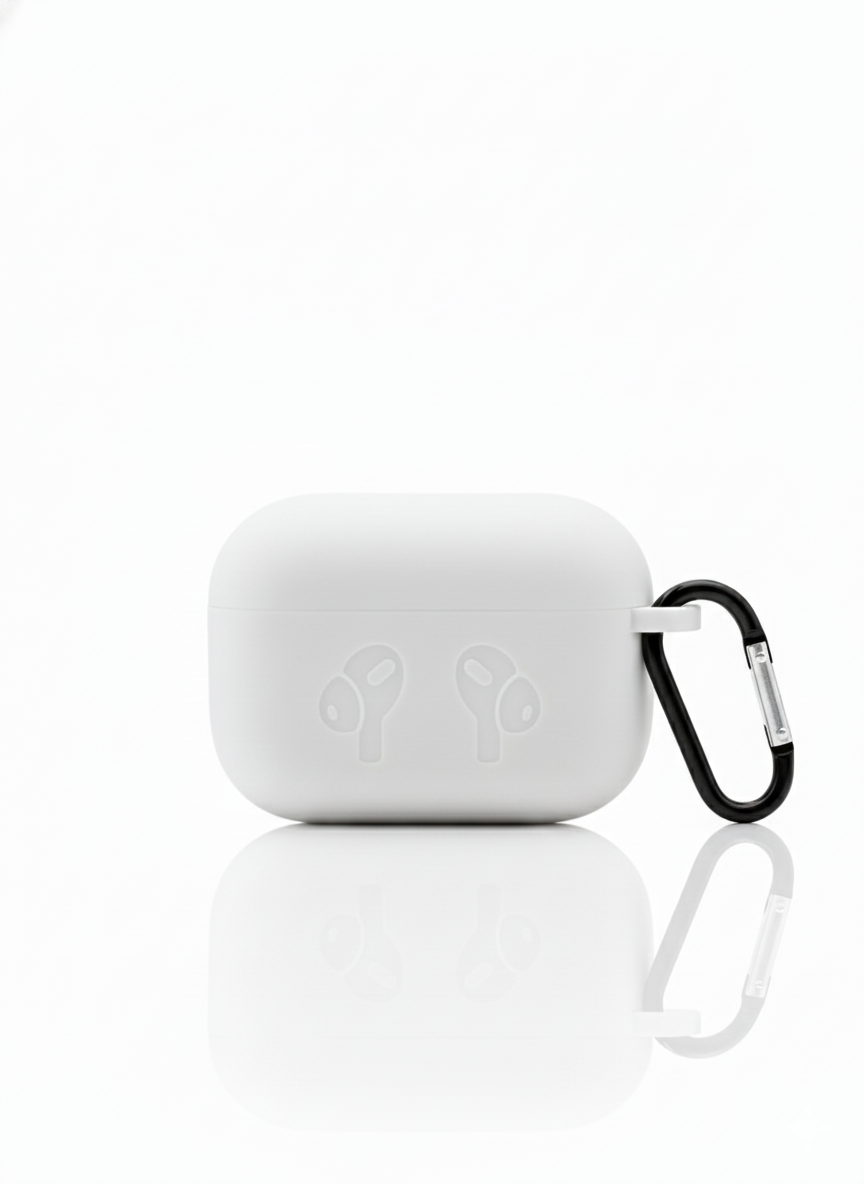 Bright White AirPods Pro / AirPods Pro 2 Silicone Case Cover with Carabiner Clip | Shockproof Protective Skin